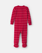 Toddler Boy 1-Piece Moose Striped DreamPlush Snug Fit Footed Pyjama - Red, image 2 of 5 slides