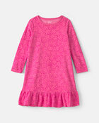 Girls Smiley Face Fleece Loose Fit Night Gown - Pink, image 1 of 3 slides