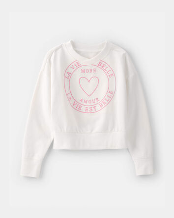 Filles - Chandail en jersey bouclette &laquo;More Amour&raquo; - Ivoire, 