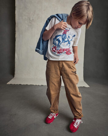Gar&ccedil;ons - Pantalon en serg&eacute; &agrave; jambe ballon &ndash; Brun, 