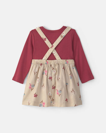Baby Girl 3-Piece Floral Twill Long-Sleeve Dress Set - Burgundy/Cream, 