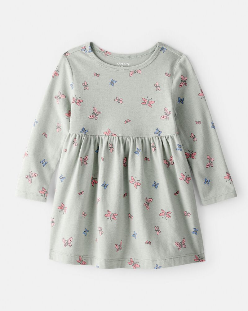 Baby Girl Butterfly Long-Sleeve Knit Dress - Green, image 1 of 4 slides