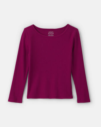 Girls Long-Sleeve Ribbed Top - Burgundy, 