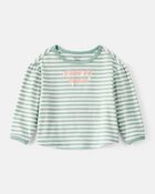 Baby Girl Made of Magic' Striped Long-Sleeve Top - Green, image 1 of 4 slides