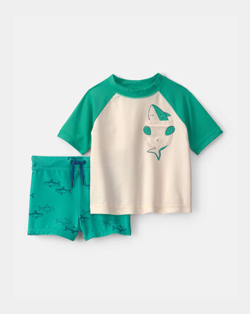 Baby Boy 2-Piece Shark Rashguard Swimsuit Set - Green/Cream, 
