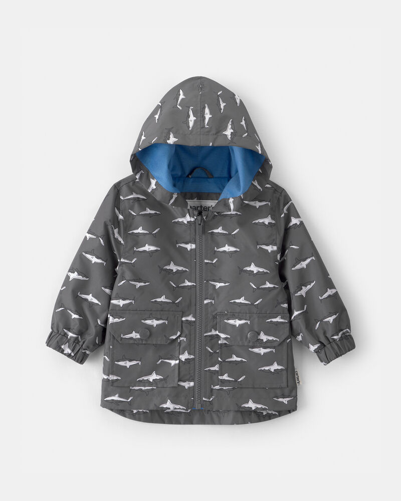 Baby Boy Slate Shark Rain Jacket- Black, image 1 of 3 slides