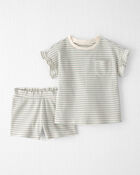 Toddler Girl 2-Piece Organic Cotton Waffle Knit Top & Short Set in Stripes, image 1 of 5 slides