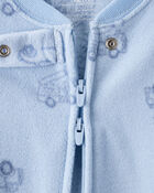 Baby Boy Firetruck Print Loose Fit 2-Way Zip 1-Piece Pyjamas - Blue, image 3 of 5 slides