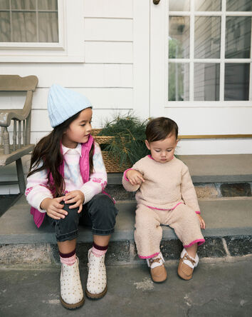 Toddler Girl Floral Fairisle Sweater - Pink/White, 