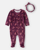 Baby Girl 2-Piece Floral DreamPlush Long-Sleeve Snug Fit Sleeper- Maroon, image 1 of 4 slides