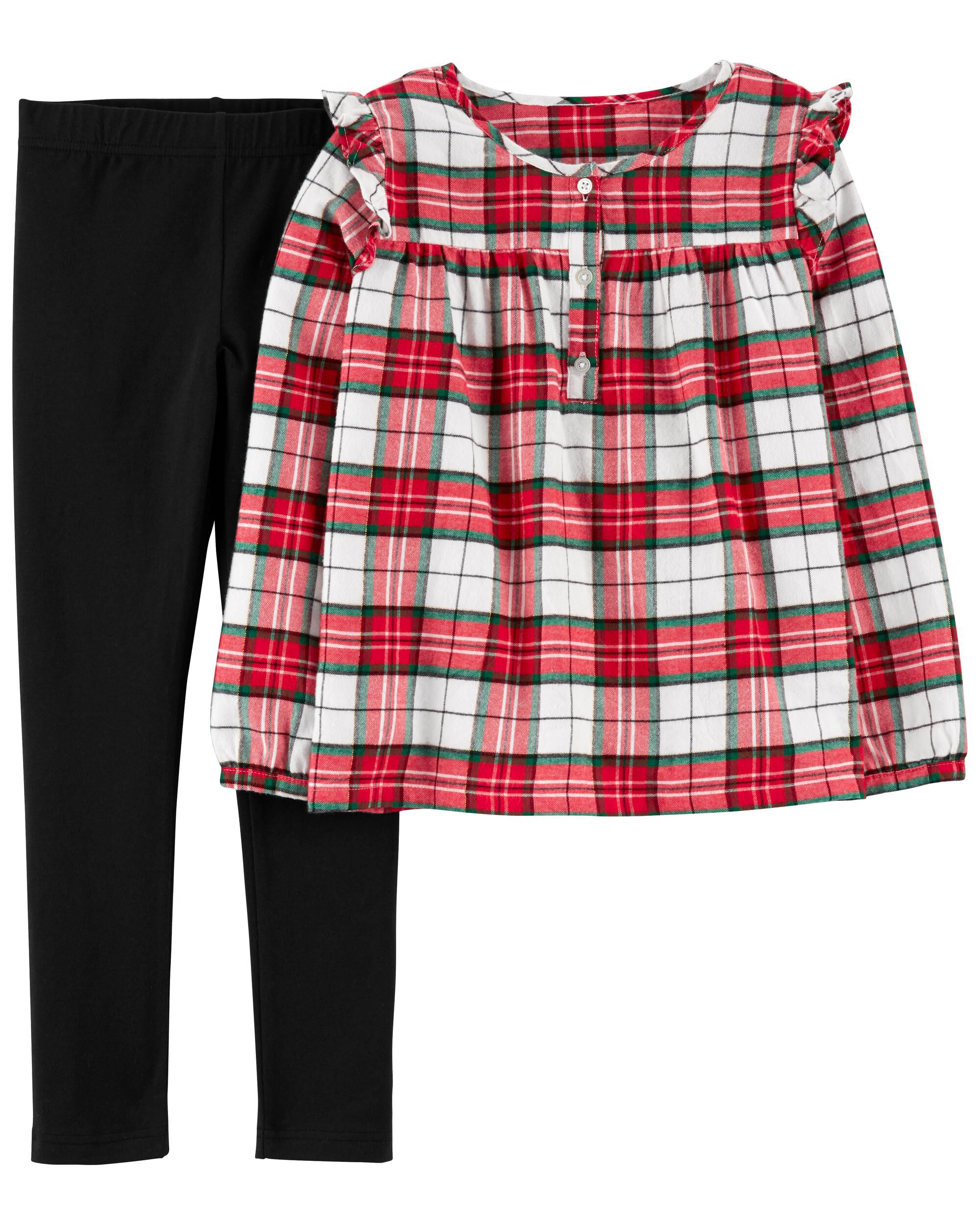 2 Piece Plaid Top Legging Set