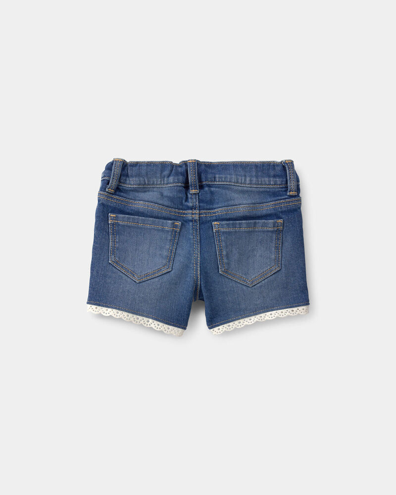 B&eacute;b&eacute; fille - Short en denim &agrave; bordure ajour&eacute;e - D&eacute;lav&eacute; fonc&eacute;, image 2 sur 3 diapositives
