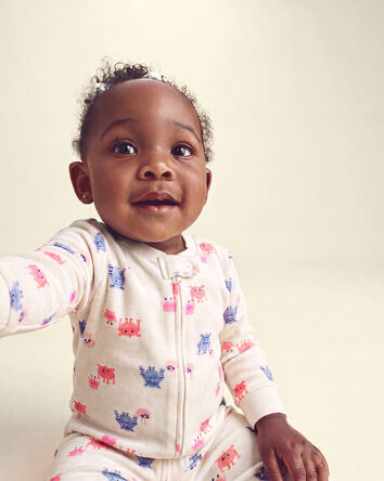 Baby Girl 1-Piece Monster 2-Way Zip DreamPlush Snug Fit Pyjama - Cream, 