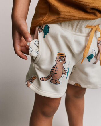 Toddler City Park&trade; Short in Fishing Tiger Print - Cream, 