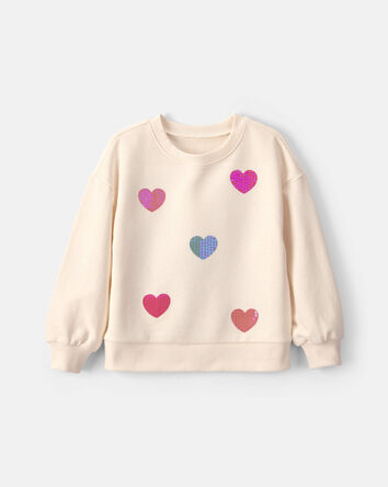Toute-petite fille - Chandail en jersey bouclette &agrave; motif C&oelig;urs - Cr&egrave;me, 