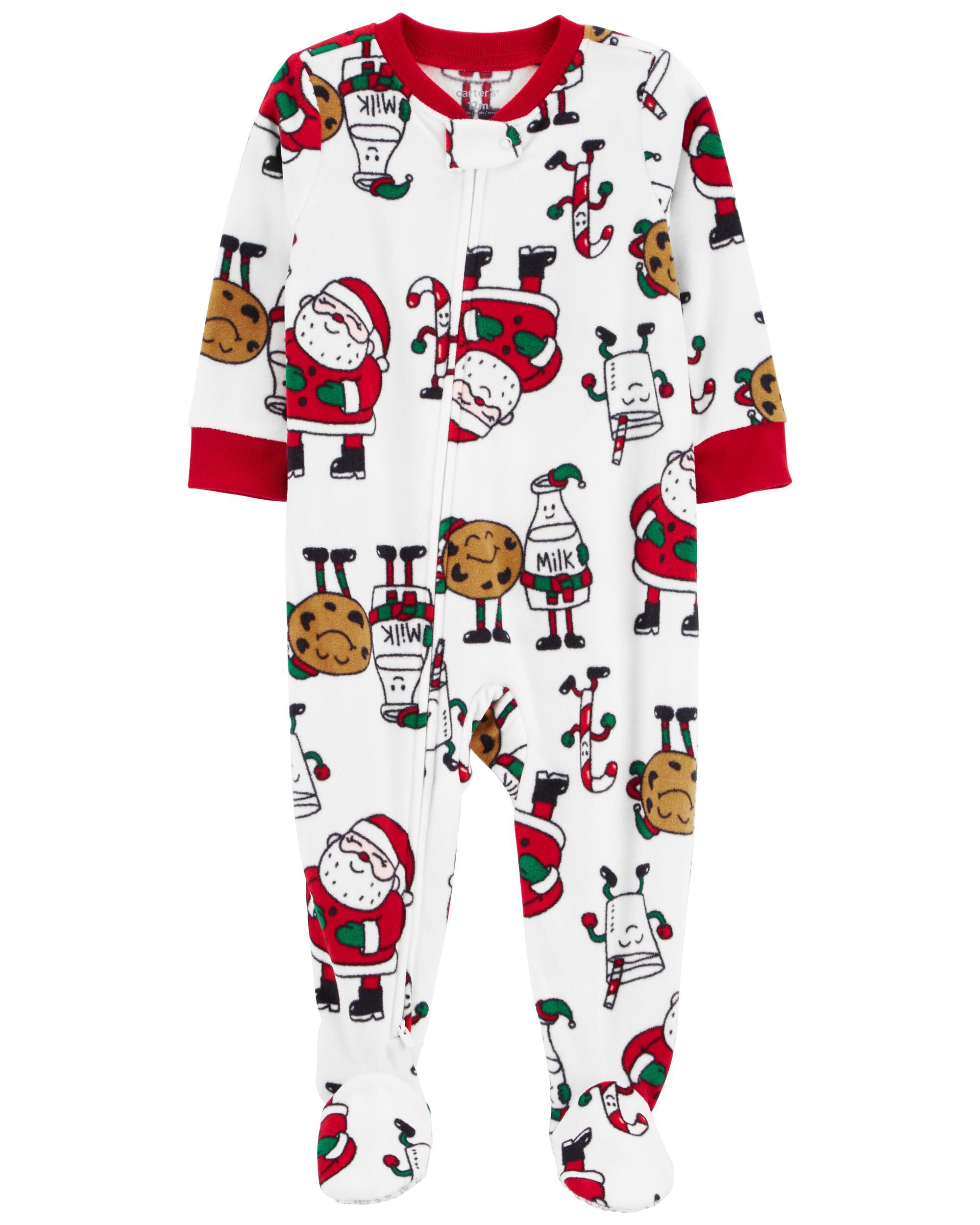 Beige Santa 1 Piece Santa Cookies Fleece Footie Pyjamas Carter s Oshkosh Canada