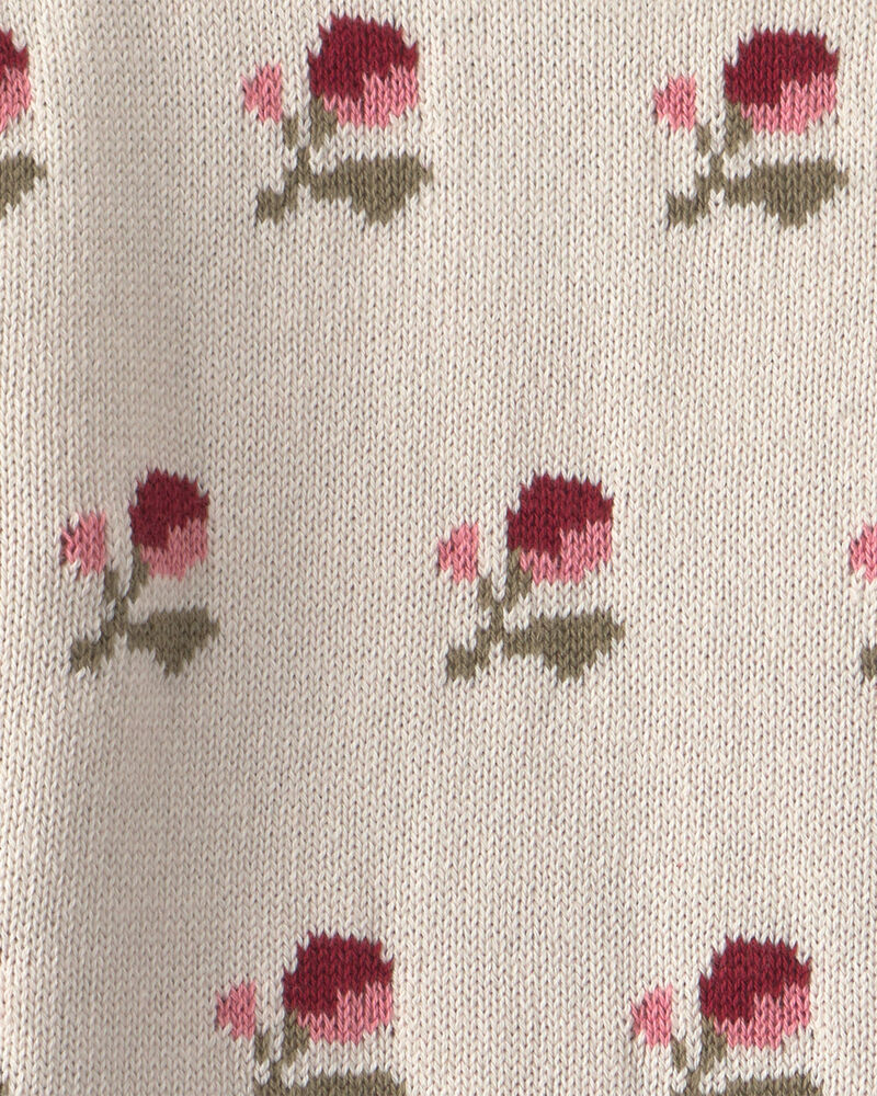 Toddler Girl Organic Cotton Sweater Knit Pullover in Floral Jacquard, image 4 of 4 slides