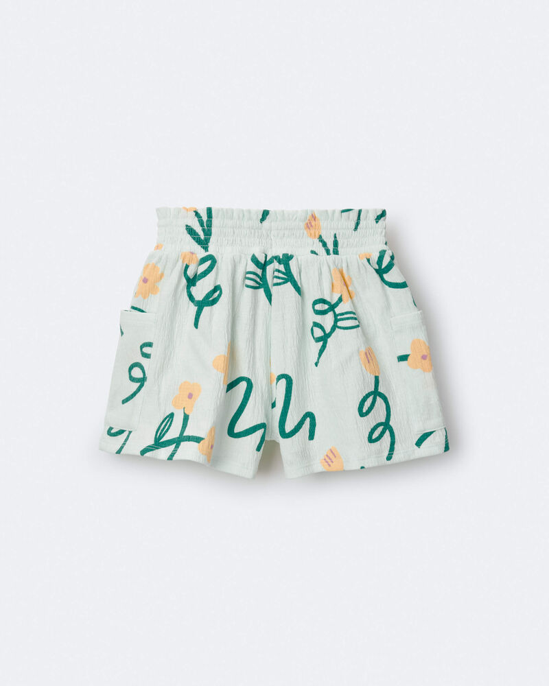 Tout-petit fille - Short ample &agrave; poches &agrave; imprim&eacute; floral - Vert clair, image 6 sur 7 diapositives