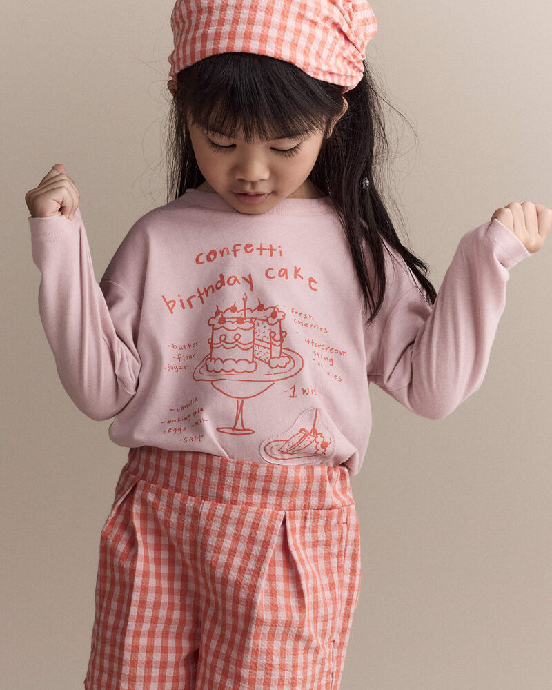 Tout-petit fille - T-shirt d&eacute;contract&eacute; &agrave; manches longues, imprim&eacute; g&acirc;teau d&rsquo;anniversaire - Rose, image 5 sur 6 diapositives