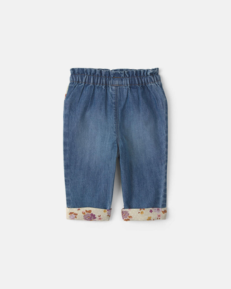 Baby Girl Floral Patch Denim Pull-On Jeans - Light Wash, image 2 of 4 slides
