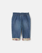 Baby Girl Floral Patch Denim Pull-On Jeans - Light Wash, image 2 of 4 slides