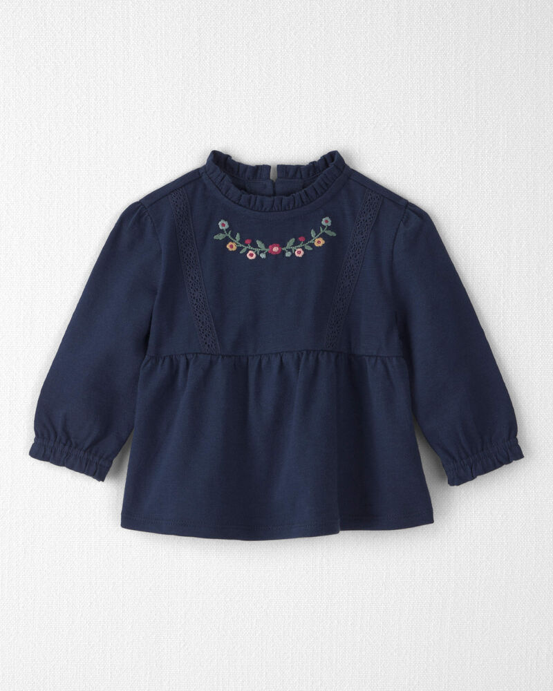Baby Girl Organic Cotton Embroidered Peplum Top, image 1 of 4 slides