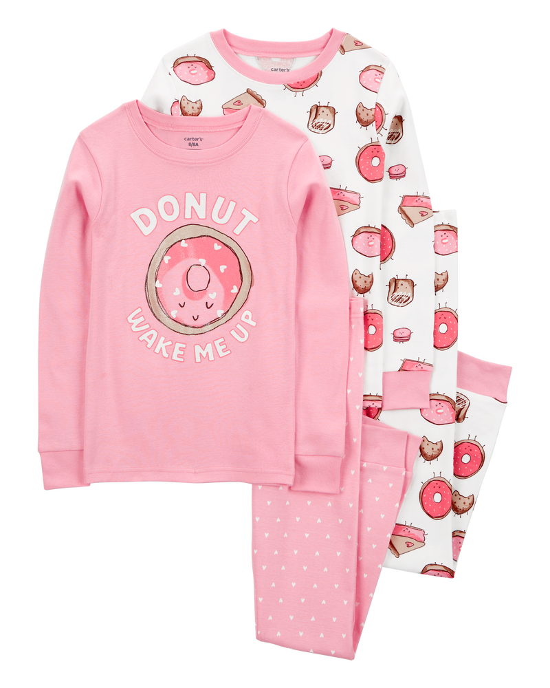 Girls 4-Piece Donut Wake Me Up 100% Snug Fit Cotton Pyjamas, image 1 of 5 slides