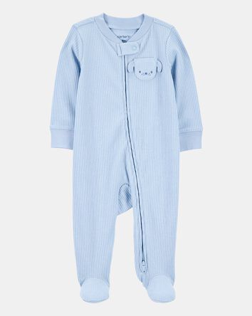 Baby Boy Dog Pocket 2-Way Zip Ribbed Sleeper pyjamas, 