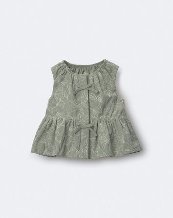 Toddler Girl Embroidered Peplum Top in Floral Print - Green, 