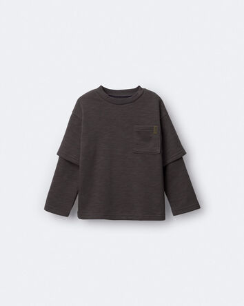 Toddler Boy Long-Sleeve Pocket Tee - Dark Grey, 