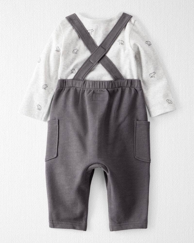 Baby 2-Piece Organic Cotton Overall Set in Bear Print, image 2 of 8 slides