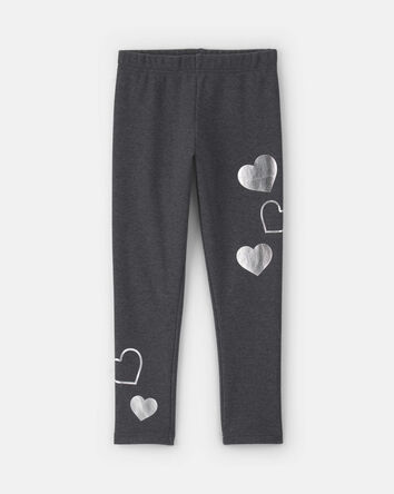 Filles - Legging extensible en molleton &agrave; motif c&oelig;ur &ndash; Gris, 
