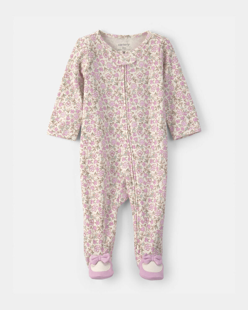 Baby Girl Floral Sleeper - Pink/Ivory, image 1 of 6 slides