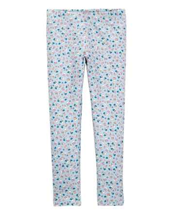 Kid Floral Stretch Leggings - Blue, 
