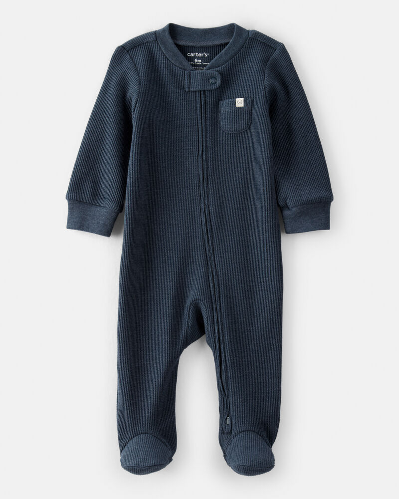 Baby Boy Cotton Long-Sleeve Sleeper - Navy Blue, image 1 of 5 slides