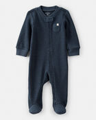 Baby Boy Cotton Long-Sleeve Sleeper - Navy Blue, image 1 of 5 slides