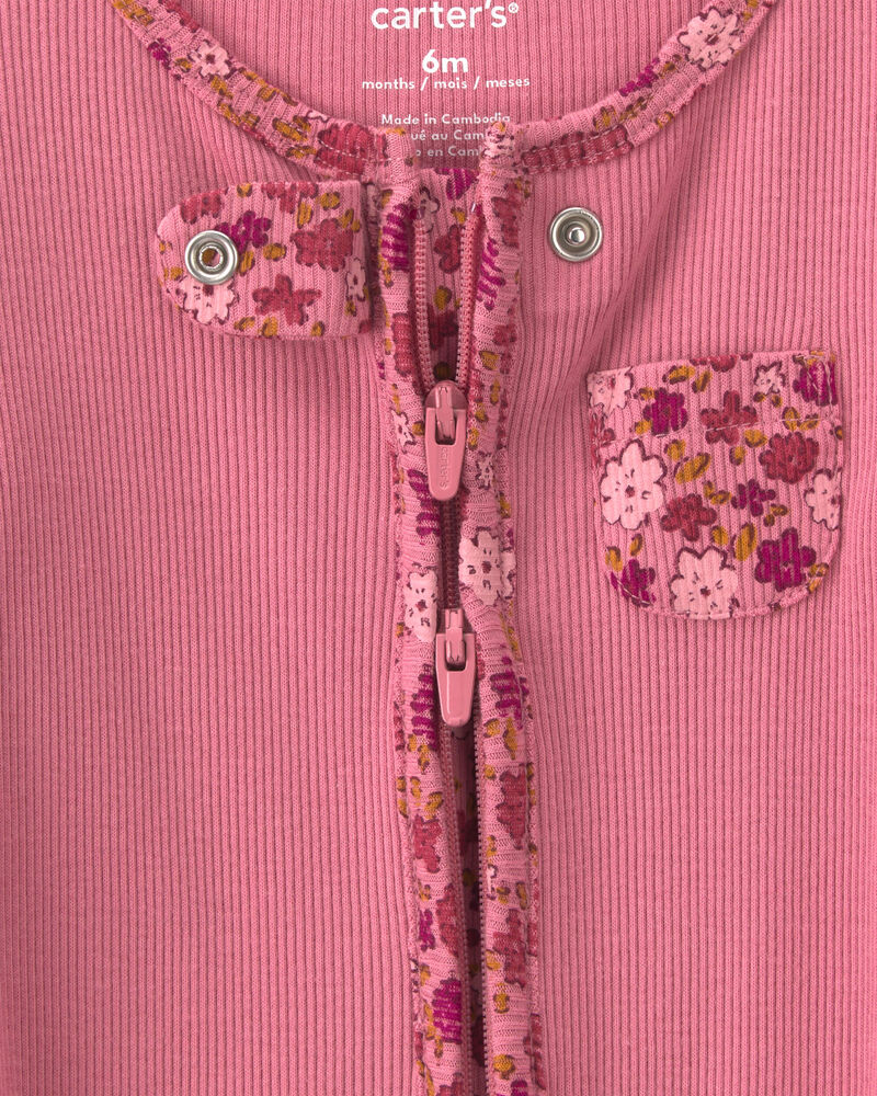 B&eacute;b&eacute; fille - Grenouill&egrave;re en coton avec fermeture &agrave; glissi&egrave;re double sens &agrave; motif floral &ndash; Rose, image 3 sur 4 diapositives