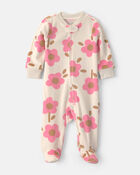 Baby Girl Floral Fleece 2-Way Zip Sleeper  - Cream, image 1 of 5 slides