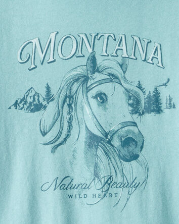 Filles - T-shirt &agrave; imprim&eacute; &agrave; manches longues, Cheval western Montana - Bleu, 