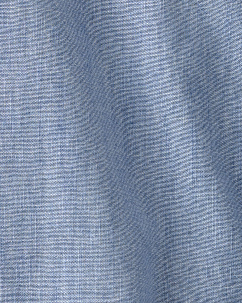 Boys Chambray Short-Sleeve Button-Down Shirt - Blue, image 2 of 3 slides