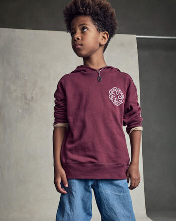 Boys Logo Patch Hoodie - Burgundy, 