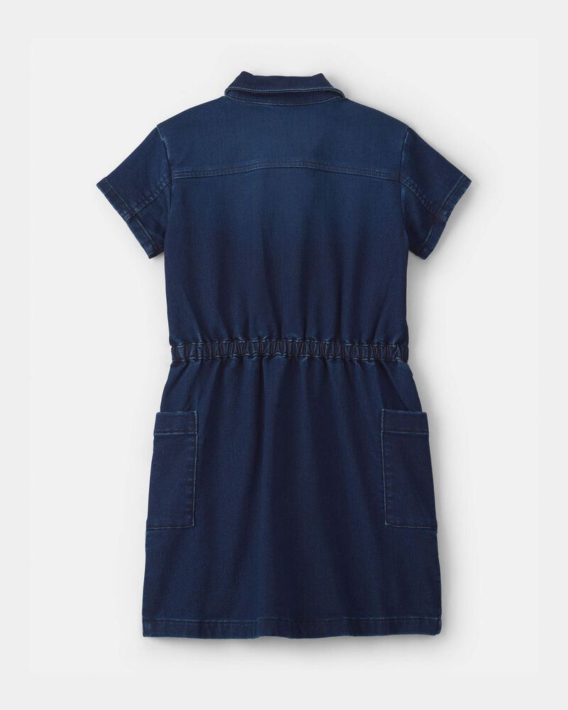 Girls Denim Button-Up Utility Dress - Dark Wash, image 3 of 5 slides