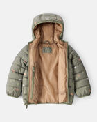 Toddler Wilderness Print Hooded Puffer - Green, image 2 of 4 slides