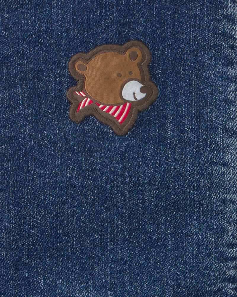 Blouson &agrave; manches longues en denim et molleton teddy &agrave; imprim&eacute; d&rsquo;ourson &ndash; D&eacute;lav&eacute; fonc&eacute;, image 3 sur 3 diapositives