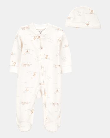 B&eacute;b&eacute; gar&ccedil;on - Ensemble 2 pi&egrave;ces grenouill&egrave;re &agrave; fermeture &agrave; glissi&egrave;re &agrave; 2 sens et bonnet, 
