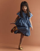 Toddler Girl Ruffle Tiered Dress in Chambray - Blue, image 6 of 6 slides