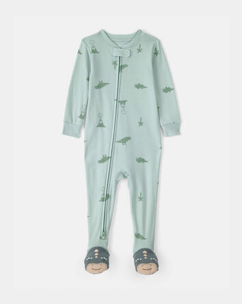 Baby Dinosaur 100% Cotton Snug Fit 1-Piece Pyjama Set - Green, 