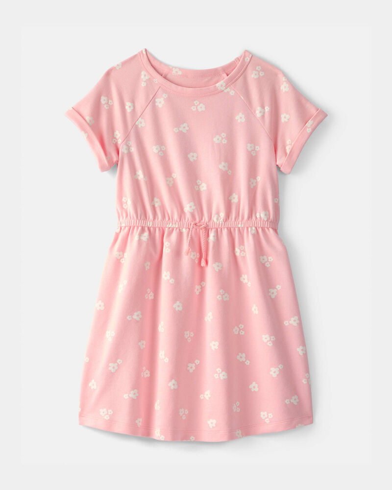 Girls Floral French Terry Dress - Pink, image 1 of 4 slides