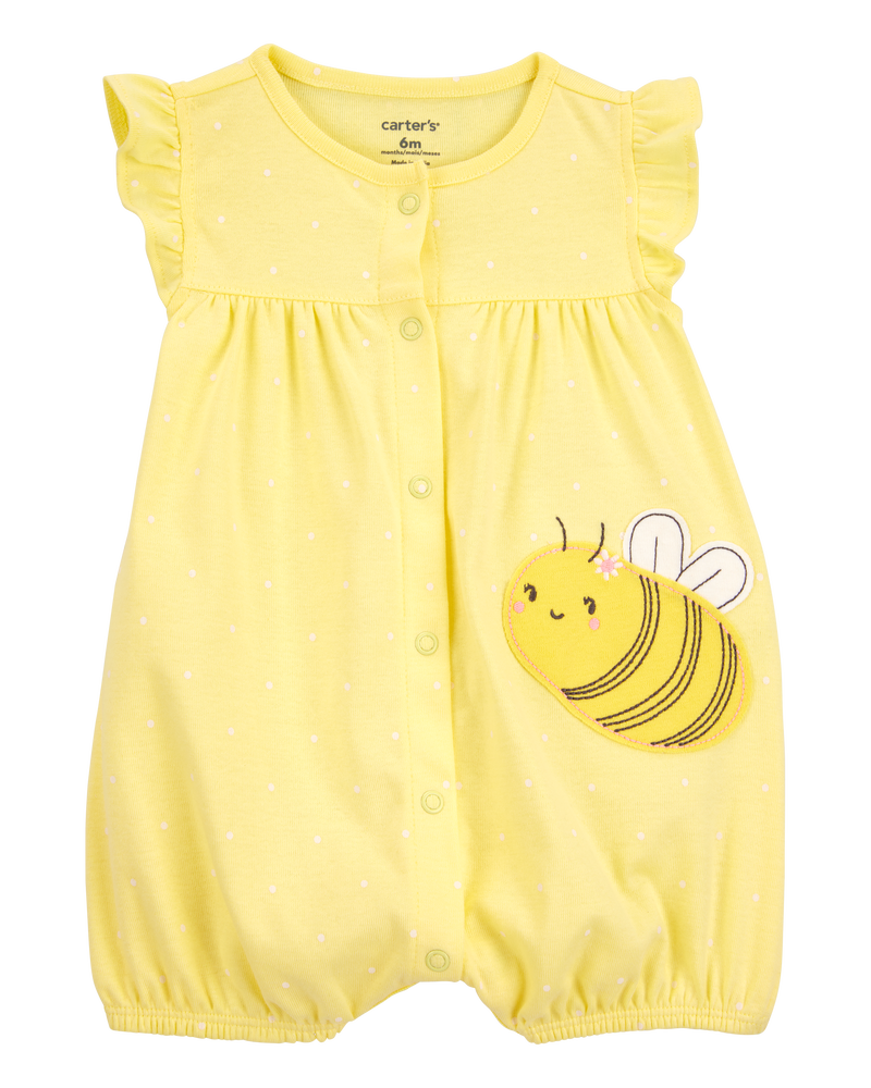 Baby Bee Short-Sleeve Romper - Yellow, image 1 of 3 slides