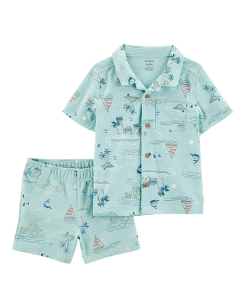 Enfant en bas âge Ensemble 2 pièces chemise boutonnée et short à enfiler, 